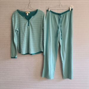 White Orchid Teal Long Sleeve Top and Pants Set Medium